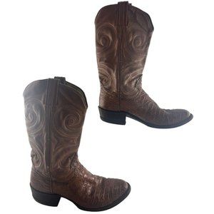 Men's The Sanders Orange Leather Round Toe Western Cowgirl Boots Size : 9.5D